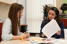 A writer and a tutor work together on an essay in the Eberly Writing Center.