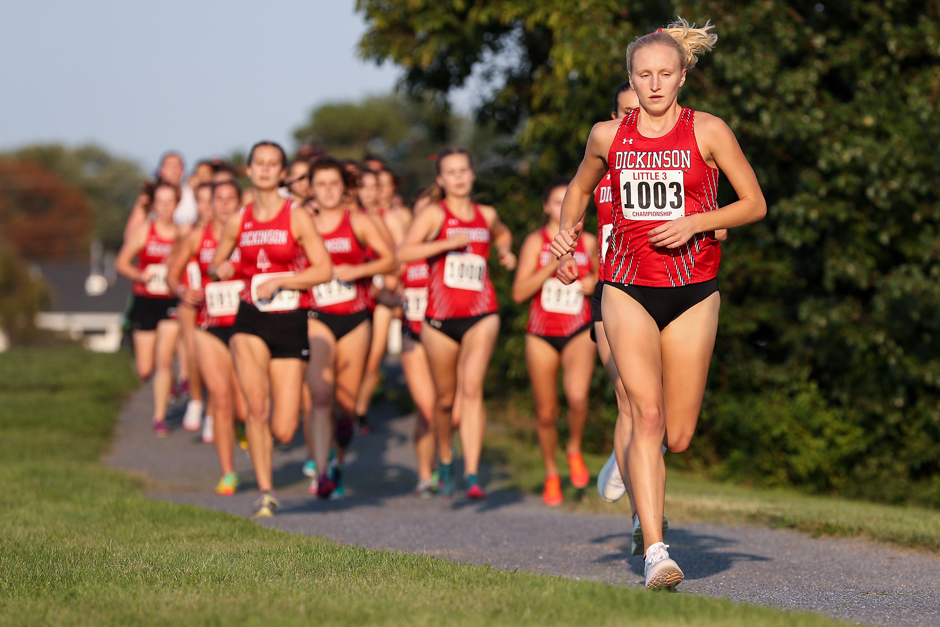 Dickinson women's cross country team in action 