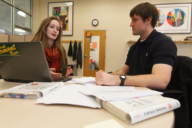 Tutor and student in the writing center. 