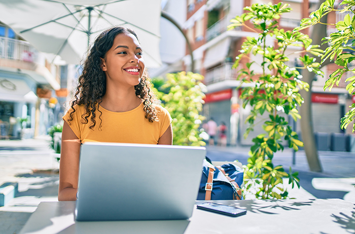 student with laptop, online learning,