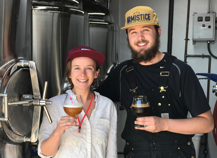 Alex Zobel '08 (left) with brother Gregory Zobel (right) opened Armistice Brewing Company in Richmond, Calif.